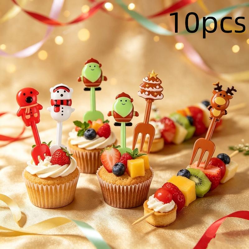 Xmas Food Snacks - Lot de 10 fourchettes à fruits